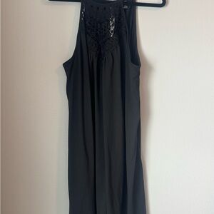 Elegant Black Halter Dress with Crochet Detail